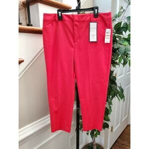Charter Club Women Red Cotton & Rayon Mid Rise Slim Leg Crop Pant Size 12 Petite